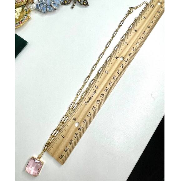 NEW Paperclip Chain Necklace 16" 18" 20" Pink Faceted Chunk Pendant Trendy U02 - Picture 5 of 6